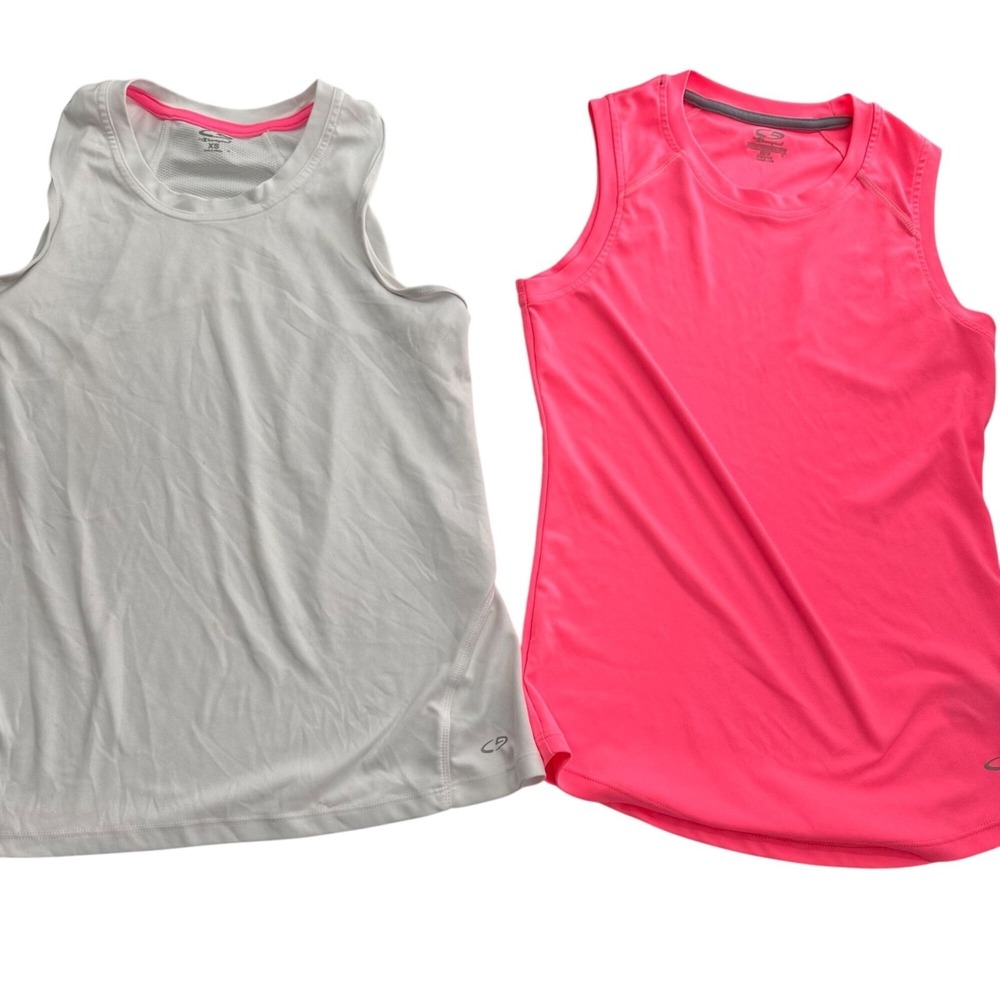 Champion‎ Womens Athletic Tank Top Set White Pink XS Performance Workout Muscle